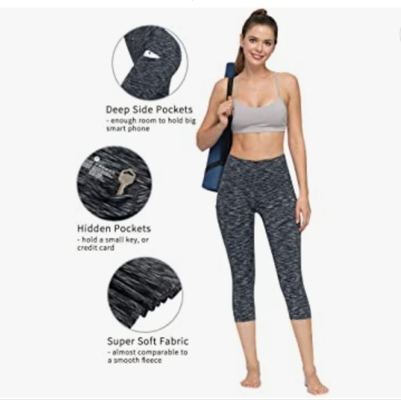PHISOCKAT Women's Capris Yoga Pants with Pockets - Picture 2 of 3